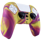 PlayVital Two Tone Purple & Yellow Camouflage Anti-Slip Silicone Cover Skin for Playstation 5 Controller, Soft Rubber Case for PS5 Controller with Black Thumb Grip Caps - KOPF013