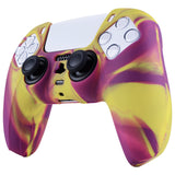 PlayVital Two Tone Purple & Yellow Camouflage Anti-Slip Silicone Cover Skin for Playstation 5 Controller, Soft Rubber Case for PS5 Controller with Black Thumb Grip Caps - KOPF013