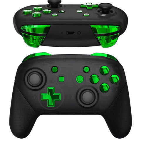 eXtremeRate Chrome Green Repair ABXY D-pad ZR ZL L R Keys for NS Switch Pro Controller, Glossy DIY Replacement Full Set Buttons with Tools for NS Switch Pro - Controller NOT Included - KRD406
