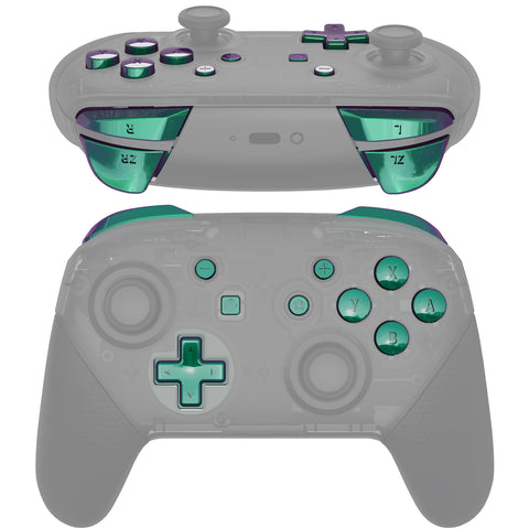 eXtremeRate Green Purple Chameleon Repair ABXY D-pad ZR ZL L R Keys for Nintendo Switch Pro Controller, DIY Replacement Full Set Buttons with Tools for Nintendo Switch Pro - Controller NOT Included - KRP311