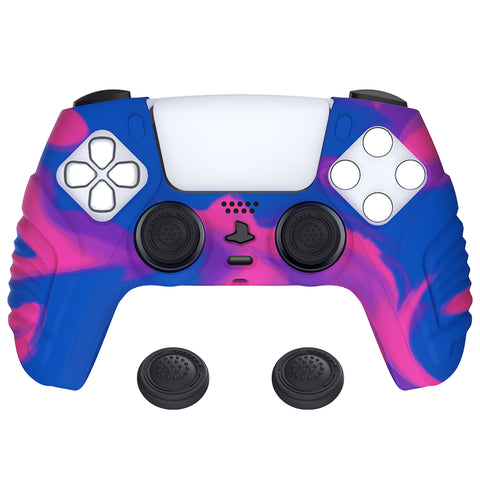 PlayVital Raging Warrior Edition Pink & Purple & Blue Controller Protective Case Cover for PS5, Anti-slip Rubber Protector for PS5 Wireless Controller, Soft Silicone Skin for PS5 Controller with Thumbstick Cap - KZPF007