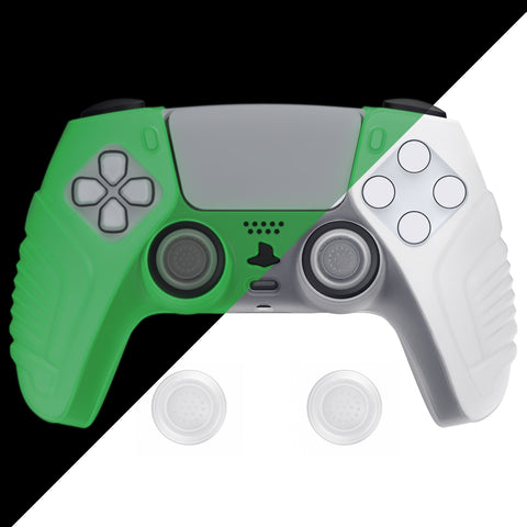 PlayVital Raging Warrior Edition Glow in Dark - Green Controller Protective Case Cover for PS5, Anti-slip Rubber Protector for PS5 Wireless Controller, Soft Silicone Skin for PS5 Controller with Thumbstick Cap - KZPF008