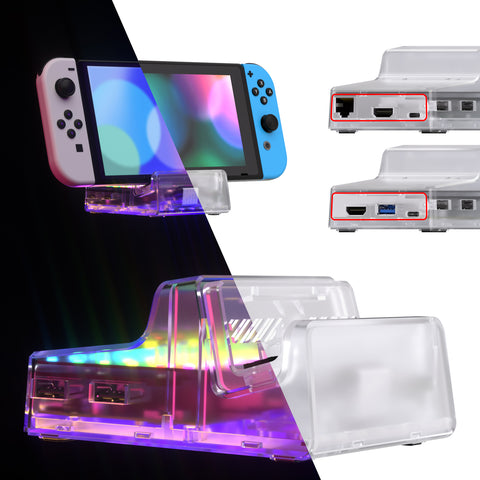 eXtremeRate AiryDocky DIY Kit LED Version Replacement Shell Case for Nintendo Switch & Switch OLED Dock, Redesigned IR Remote Control 7 Color 39 Effects RGB LED Kit for Nintendo Switch OLED Dock - LLNSM001L