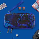 PlayVital Carrying Case for Nintendo Switch Lite, Portable Pouch Storage Handbag Travel Bag Protective Hard Case for Switch Console w/Thumb Grip Caps & 10 Game Card Slots - Blue Swirl - LTW006