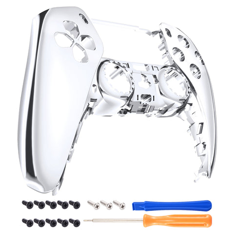 eXtremeRate Chrome Silver Glossy DIY Accessories Replacement Front Housing Shell Compatible with ps5 Controller, Custom Faceplate Compatible with ps5 Controller - Touchpad NOT Included - MPFD4002