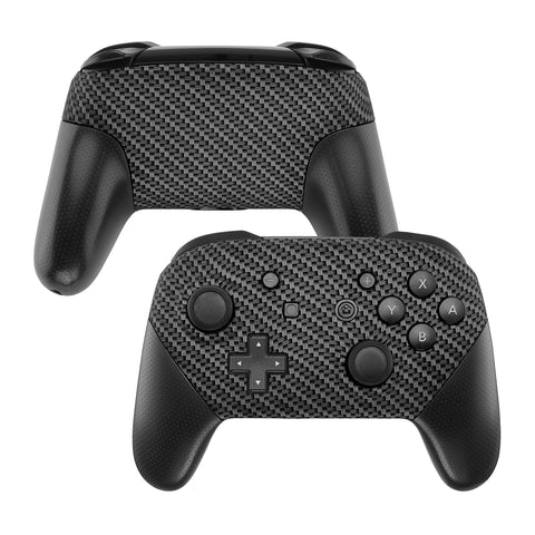 eXtremeRate Black Silver Carbon Fiber Patterned Soft Touch Faceplate and Backplate Replacement Shell Housing Case for NS Switch Pro Controller - MRS202