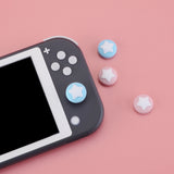 PlayVital Switch Joystick Caps, Switch Lite Thumbstick Caps, Silicone Analog Cover for Joycon of Switch OLED, Thumb Grip Rocker Caps for Nintendo Switch & Switch Lite - Cherry Blossoms & Heaven Blue - NJM1001