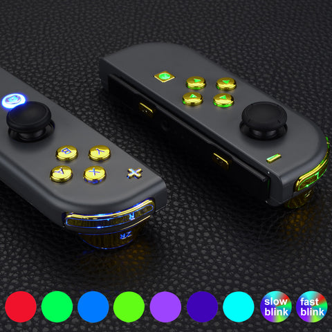eXtremeRate 7 Colors 9 Modes NS Joycon DFS LED Kit, Multi-Colors Luminated Chrome Gold Classical Symbols ABXY Trigger Face Button for NS Switch Joy-Con Controller - Joycon NOT Included - NSLED016G2