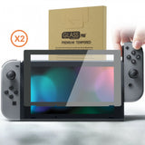 eXtremeRate 2 Pack Gray Border Transparent HD Clear Saver Protector Film, Tempered Glass Screen Protector for Nintendo Switch [Anti-Scratch, Anti-Fingerprint, Shatterproof, Bubble-Free] - NSPJ0707