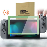 eXtremeRate 2 Pack Matcha Green Border Transparent HD Clear Saver Protector Film, Tempered Glass Screen Protector for NS Switch [Anti-Scratch, Anti-Fingerprint, Shatterproof, Bubble-Free] - NSPJ0708