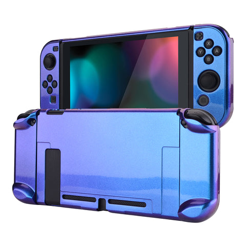 PlayVital Chameleon Purple Blue Glossy Back Cover for NS Switch Console, NS Joycon Handheld Controller Separable Protector Hard Shell, Customized Dockable Protective Case for NS Switch - NTP303