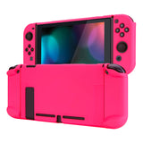 PlayVital Bright Pink Back Cover for NS Switch Console, NS Joycon Handheld Controller Separable Protector Hard Shell, Soft Touch Customized Dockable Protective Case for NS Switch - NTP340