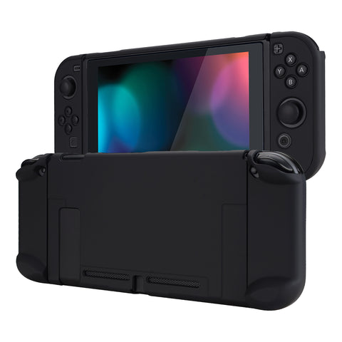 PlayVital Black Back Cover for NS Switch Console, NS Joycon Handheld Controller Separable Protector Hard Shell, Soft Touch Customized Dockable Protective Case for NS Switch - NTP344