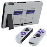 eXtremeRate PlayVital Classics SNES Style Back Cover for NS Switch Console, NS Joycon Handheld Controller Separable Protector Hard Shell, Dockable Protective Case with Purple ABXY Direction Button Caps - NTT104