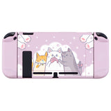 eXtremeRate PlayVital Hungry Kitties Back Cover for NS Switch Console, NS Joycon Handheld Controller Separable Protector Hard Shell, Dockable Protective Case with Colorful ABXY Direction Button Caps - NTT112