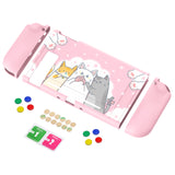 PlayVital Hungry Kitties Protective Case for NS, Soft TPU Slim Case Cover for NS Joycon Console with Colorful ABXY Direction Button Caps - NTU6020