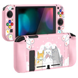 PlayVital Hungry Kitties Protective Case for NS, Soft TPU Slim Case Cover for NS Joycon Console with Colorful ABXY Direction Button Caps - NTU6020