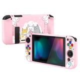 PlayVital Hungry Kitties Protective Case for NS, Soft TPU Slim Case Cover for NS Joycon Console with Colorful ABXY Direction Button Caps - NTU6020