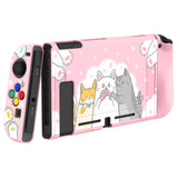 PlayVital Hungry Kitties Protective Case for NS, Soft TPU Slim Case Cover for NS Joycon Console with Colorful ABXY Direction Button Caps - NTU6020