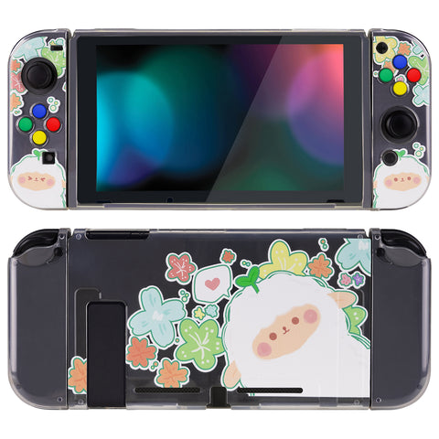 PlayVital Flowery Sheep Protective Case for NS, Soft TPU Slim Case Cover for NS Joycon Console with Colorful ABXY Direction Button Caps - NTU6028