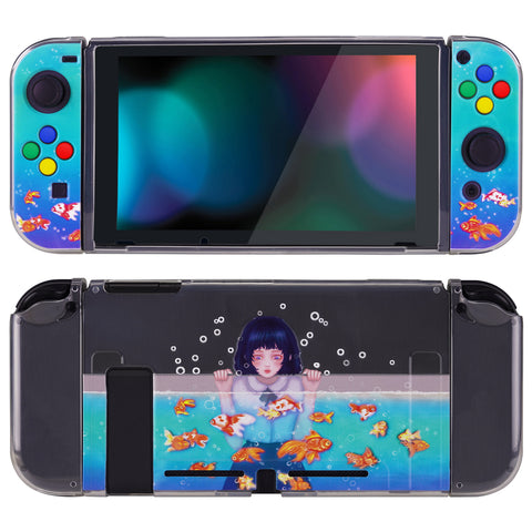PlayVital Aquarium Girl Protective Case for NS, Soft TPU Slim Case Cover for NS Joycon Console with Colorful ABXY Direction Button Caps - NTU6029