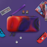PlayVital Carrying Case for Nintendo Switch & Switch OLED, Portable Pouch Storage Handbag Travel Bag Protective Hard Case for Switch Console w/Thumb Grip Caps & 10 Game Card Slots - Purple Red Swirl - NTW004