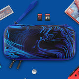 PlayVital Carrying Case for Nintendo Switch & Switch OLED, Portable Pouch Storage Handbag Travel Bag Protective Hard Case for Switch Console w/Thumb Grip Caps & 10 Game Card Slots - Blue Swirl - NTW006