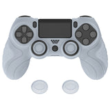 PlayVital Guardian Edition Clear White Ergonomic Soft Anti-Slip Controller Silicone Case Cover for ps4, Rubber Protector Skins with White Joystick Caps for PS4 Slim PS4 Pro Controller - P4CC0063
