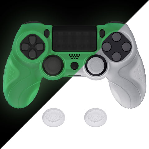 PlayVital Glow in Dark - Green Ergonomic Soft Anti-Slip Controller Silicone Case Cover for PS4, Rubber Protector Skins with black Joystick Caps for PS4 Slim PS4 Pro Controller - P4CC0069