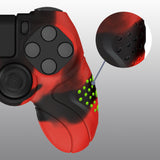 PlayVital Guardian Edition Red & Black Ergonomic Soft Anti-Slip Controller Silicone Case Cover for PS4, Rubber Protector Skins with black Joystick Caps for PS4 Slim PS4 Pro Controller - P4CC0071