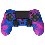 PlayVital Guardian Edition Pink & Purple & Blue Ergonomic Soft Anti-Slip Controller Silicone Case Cover for PS4, Rubber Protector Skins with black Joystick Caps for PS4 Slim PS4 Pro Controller - P4CC0072