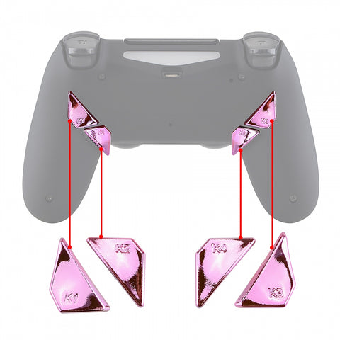 eXtremeRate Chrome Pink Glossy Replacement Redesigned Back Buttons K1 K2 K3 K4 Paddles for eXtremeRate PS4 Controller Dawn Remap Kit - P4GZ023