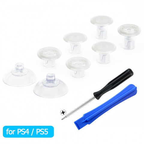 eXtremeRate Transparent ThumbsGear Interchangeable Ergonomic Thumbstick for PS4 Slim PS4 Pro PS5 Controller with 3 Height Domed and Concave Grips Adjustable Joystick - P4J1103