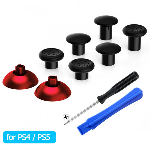 eXtremeRate ThumbsGear Interchangeable Ergonomic Thumbstick for PS4 Slim PS4 Pro PS5 Controller with 3 Height Domed and Concave Grips Adjustable Joystick - Chrome Red & Black - P4J1106