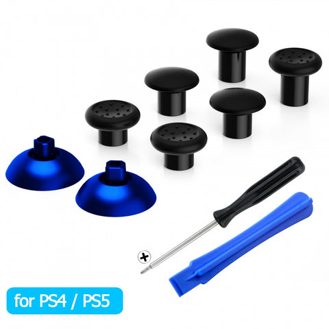 eXtremeRate ThumbsGear Interchangeable Ergonomic Thumbstick for PS4 Slim PS4 Pro PS5 Controller with 3 Height Domed and Concave Grips Adjustable Joystick - Chrome Blue & Black - P4J1107