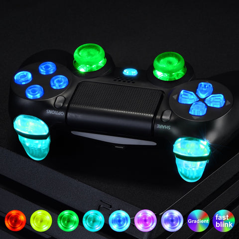 eXtremeRate Multi-Colors Luminated D-pad L1 R1 R2 L2 Trigger Thumbsticks Home Face Buttons DTFS (DTF 2.0) LED Kit for PS4 CUH-ZCT2 Controller - 10 Colors Modes 7 Areas DIY Option Button Control - P4LED01