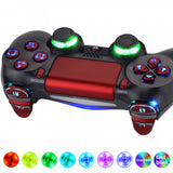 eXtremeRate Multi-Colors Luminated D-pad Thumbstick Trigger Home Face Buttons, Scarlet Red Classical Symbols Buttons DTFS (DTF 2.0) LED Kit for PS4 Slim PS4 Pro Controller - Controller NOT Included - P4LED05