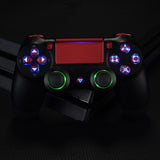 eXtremeRate Multi-Colors Luminated D-pad Thumbstick Trigger Home Face Buttons, Scarlet Red Classical Symbols Buttons DTFS (DTF 2.0) LED Kit for PS4 Slim PS4 Pro Controller - Controller NOT Included - P4LED05