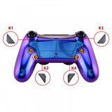 eXtremeRate Chameleon Purple Blue Dawn Remappable Remap Kit with Redesigned Back Shell & 4 Back Buttons for PS4 Controller JDM 040/050/055 - P4RM012
