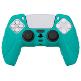 PlayVital Guardian Edition Aqua Green Ergonomic Soft Anti-slip Controller Silicone Case Cover, Rubber Protector Skins with White Joystick Caps for PS5 Controller - YHPF010