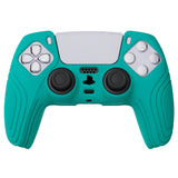 PlayVital Samurai Edition Aqua Green Anti-slip Controller Grip Silicone Skin, Ergonomic Soft Rubber Protective Case Cover for PlayStation 5 PS5 Controller with Black Thumb Stick Caps - BWPF010
