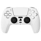 PlayVital Samurai Edition White Anti-slip Controller Grip Silicone Skin, Ergonomic Soft Rubber Protective Case Cover for PlayStation 5 PS5 Controller with White Thumb Stick Caps - BWPF002