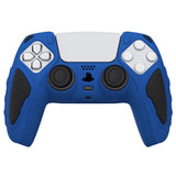 PlayVital Knight Edition Passion Blue & Black Two Tone Anti-Slip Silicone Cover Skin for Playstation 5 Controller, Soft Rubber Case for PS5 Controller with Thumb Grip Caps - QSPF007