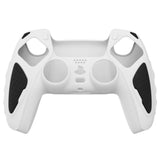 PlayVital Knight Edition White & Black Two Tone Anti-Slip Silicone Cover Skin for Playstation 5 Controller, Soft Rubber Case for PS5 Controller with Thumb Grip Caps - QSPF004