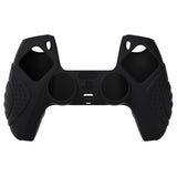 PlayVital Guardian Edition Black Ergonomic Soft Anti-slip Controller Silicone Case Cover, Rubber Protector Skins with Black Joystick Caps for PS5 Controller - YHPF001