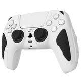PlayVital Knight Edition White & Black Two Tone Anti-Slip Silicone Cover Skin for Playstation 5 Controller, Soft Rubber Case for PS5 Controller with Thumb Grip Caps - QSPF004