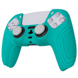 PlayVital Samurai Edition Aqua Green Anti-slip Controller Grip Silicone Skin, Ergonomic Soft Rubber Protective Case Cover for PlayStation 5 PS5 Controller with Black Thumb Stick Caps - BWPF010
