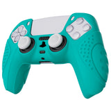 PlayVital Guardian Edition Aqua Green Ergonomic Soft Anti-slip Controller Silicone Case Cover, Rubber Protector Skins with White Joystick Caps for PS5 Controller - YHPF010