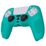 PlayVital Aqua Green 3D Studded Edition Anti-slip Silicone Cover Skin for 5 Controller, Soft Rubber Case Protector for PS5 Wireless Controller with 6 Black Thumb Grip Caps - TDPF010