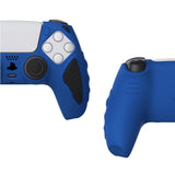 PlayVital Knight Edition Passion Blue & Black Two Tone Anti-Slip Silicone Cover Skin for Playstation 5 Controller, Soft Rubber Case for PS5 Controller with Thumb Grip Caps - QSPF007